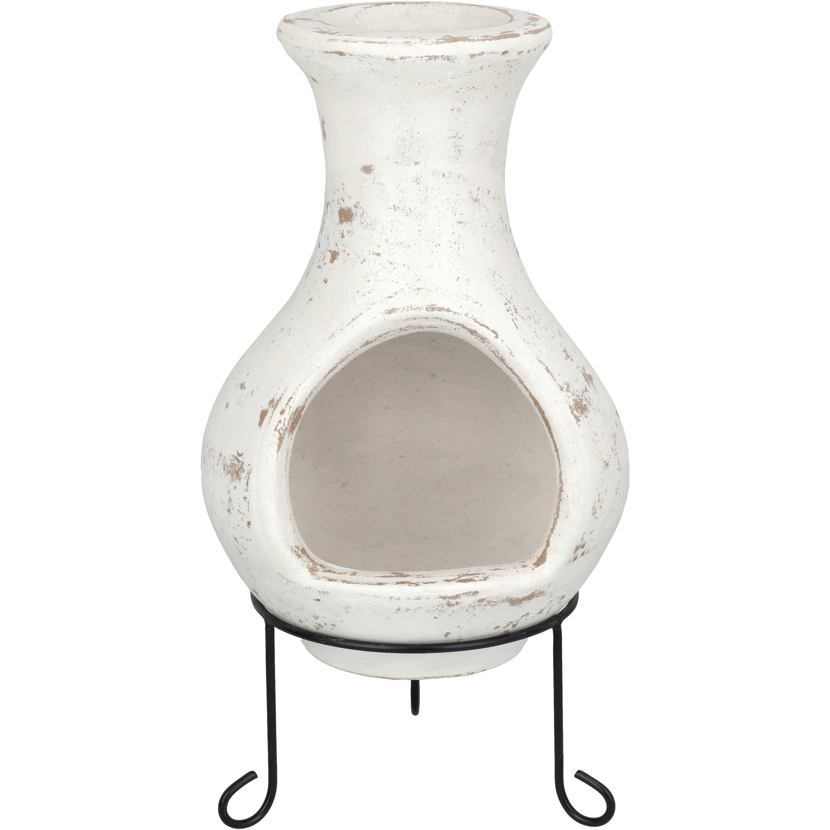 Blue Orange Pottery Bulb Shape Clay Chimenea with Stand White Wash