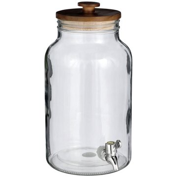 our goods Glass Beverage Dispenser with Wooden Lid, 5.5 L