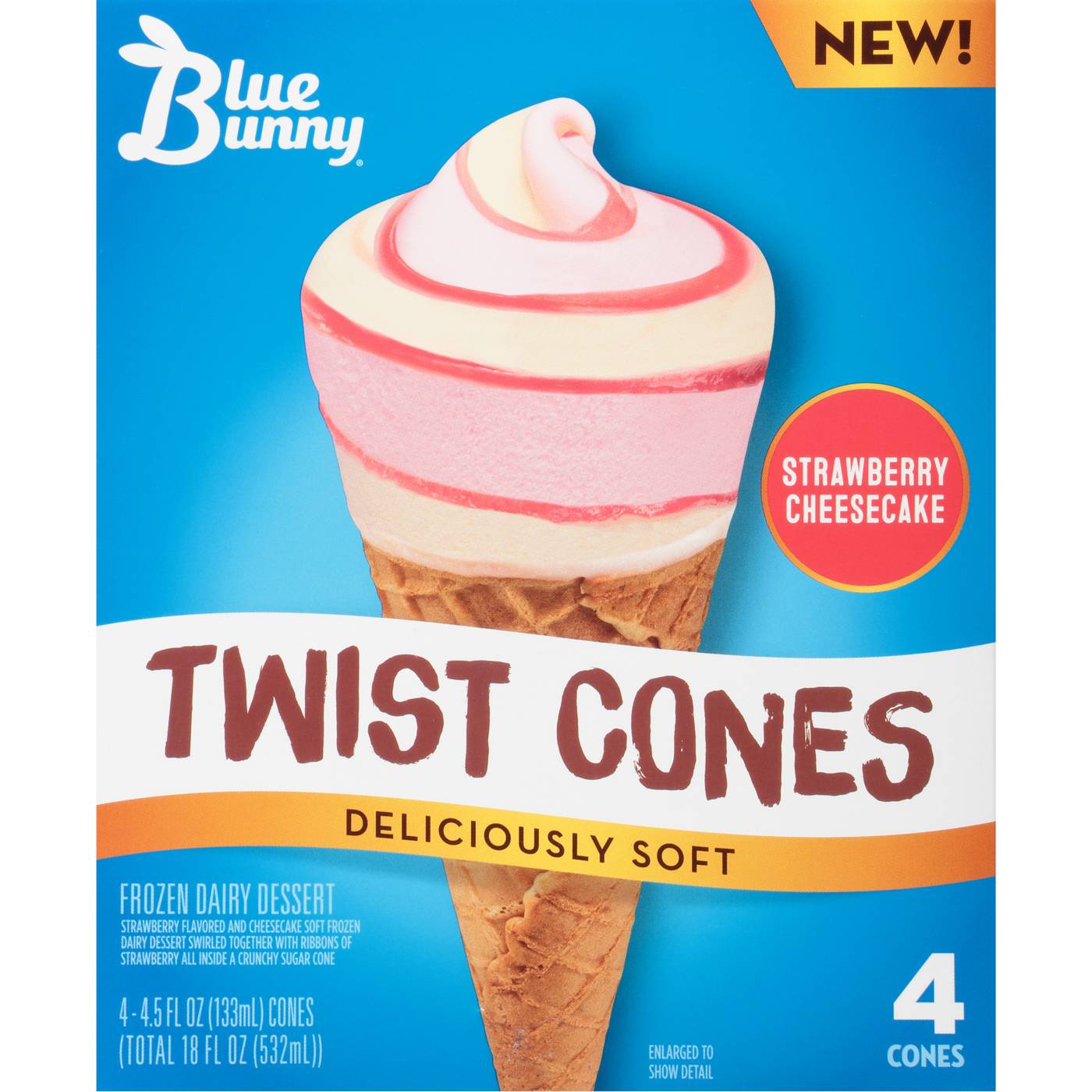 Blue Bunny Strawberry Cheesecake Twist Ice Cream Cones; image 1 of 2
