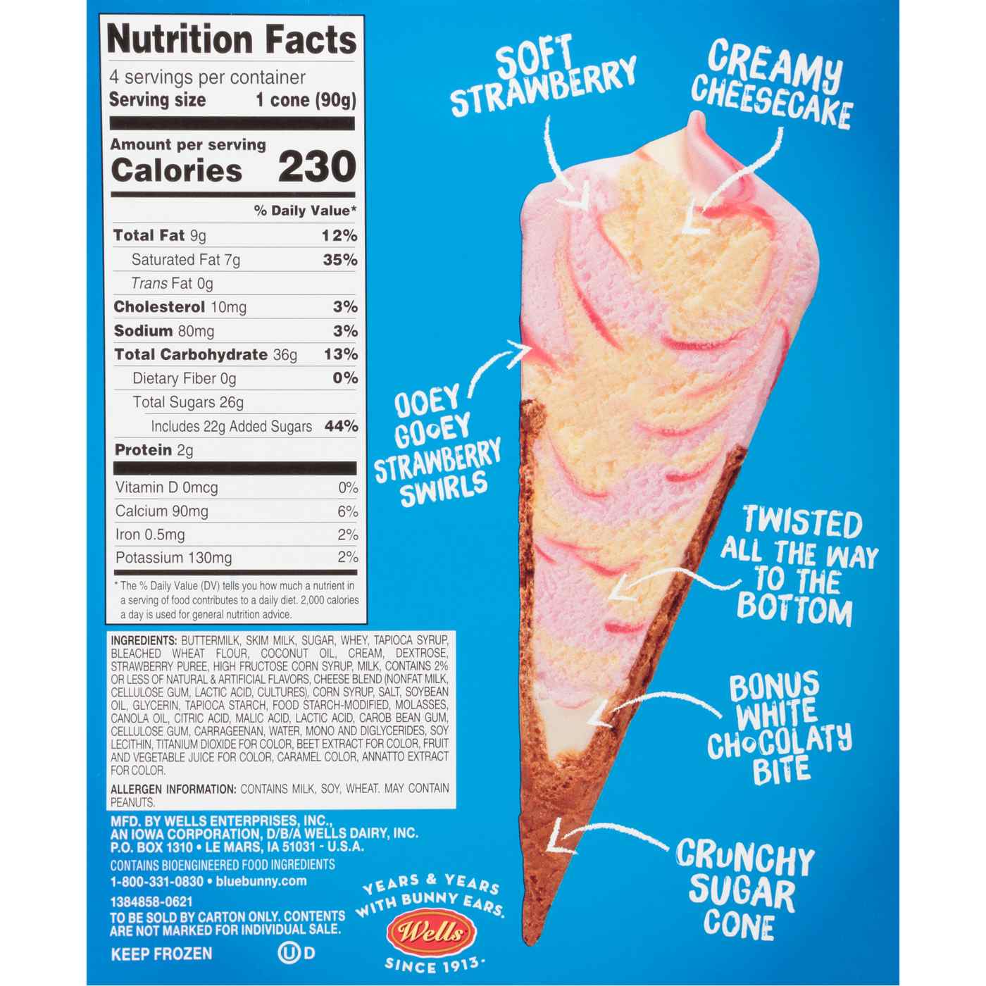 Blue Bunny Strawberry Cheesecake Twist Ice Cream Cones; image 2 of 2
