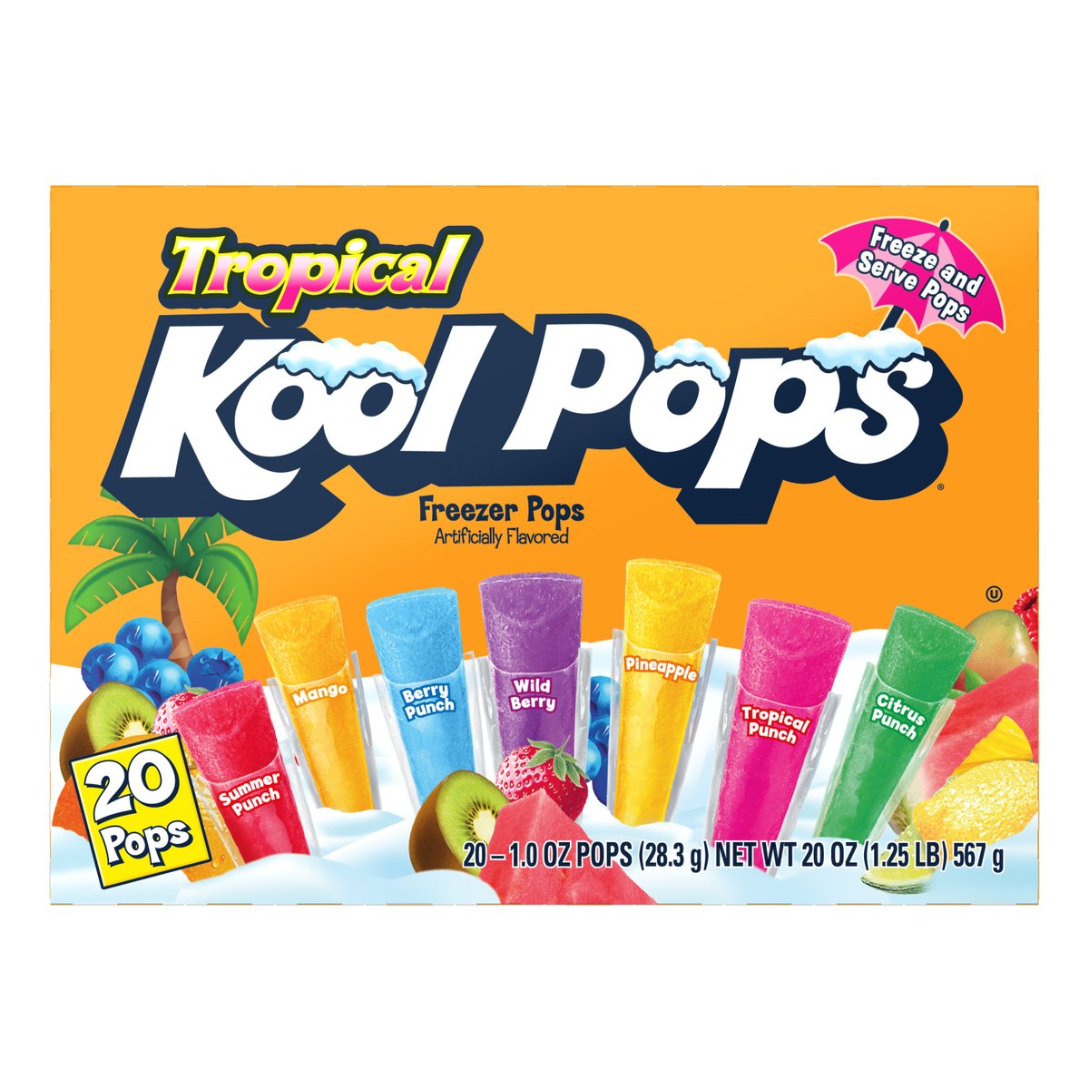 Kool Pops Freezer Bars - Tropical Flavors, 20 ct