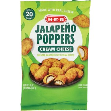 H-E-B Frozen Cream Cheese-Stuffed Breaded Jalapeño Poppers, 26 oz