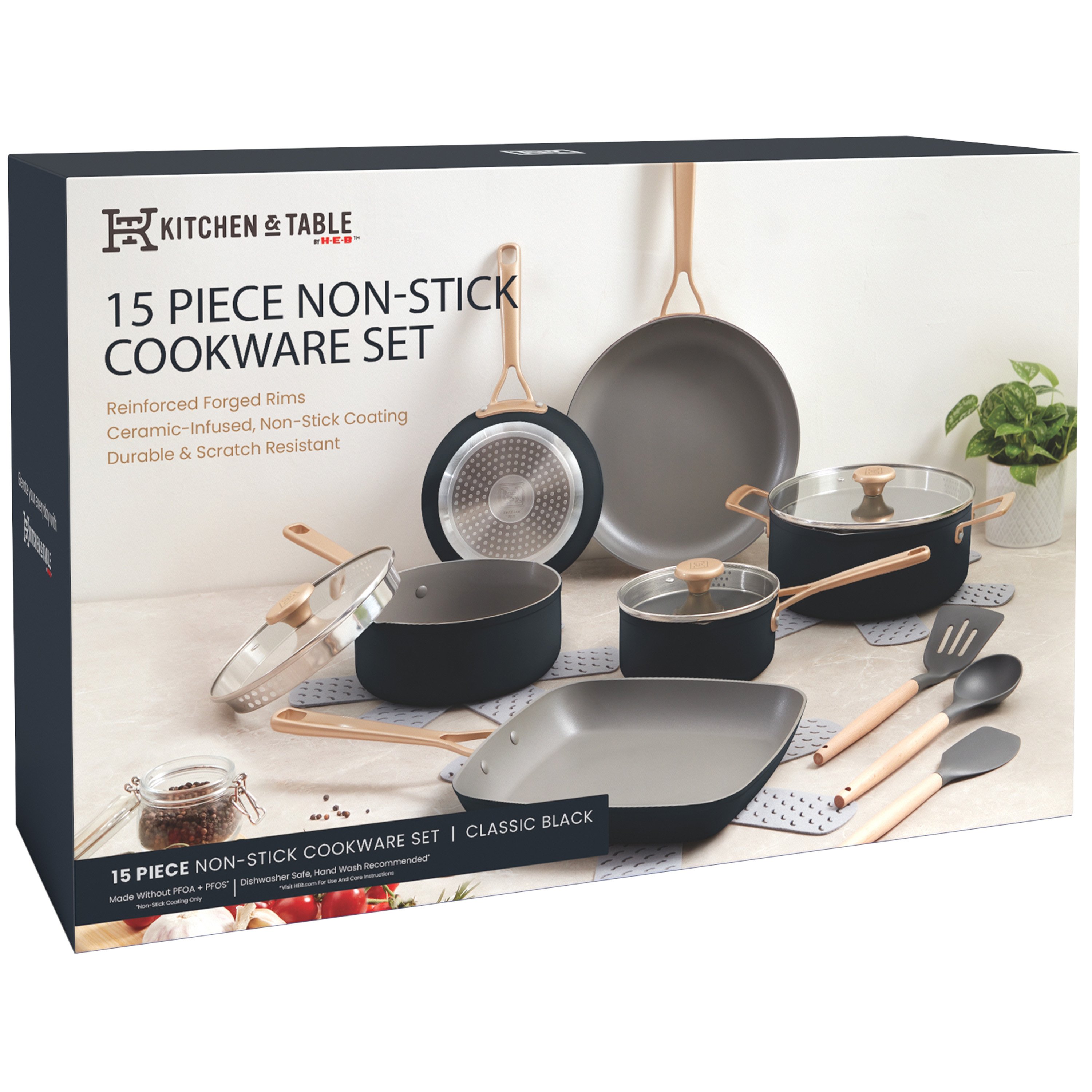 Kitchen & Table by H-E-B Non-Stick Cookware Set - Classic Black - Shop Cookware  Sets at H-E-B