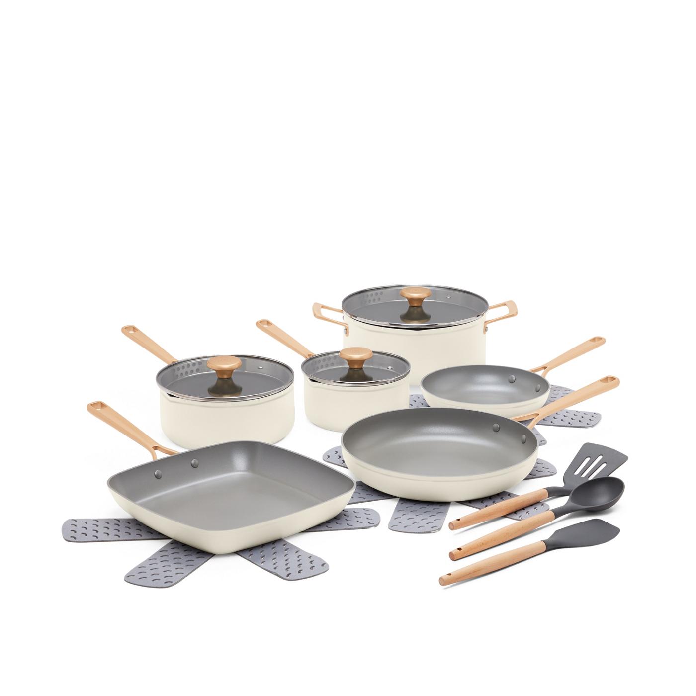Pots and Pans Set Nonstick White Granite Induction Kitchen