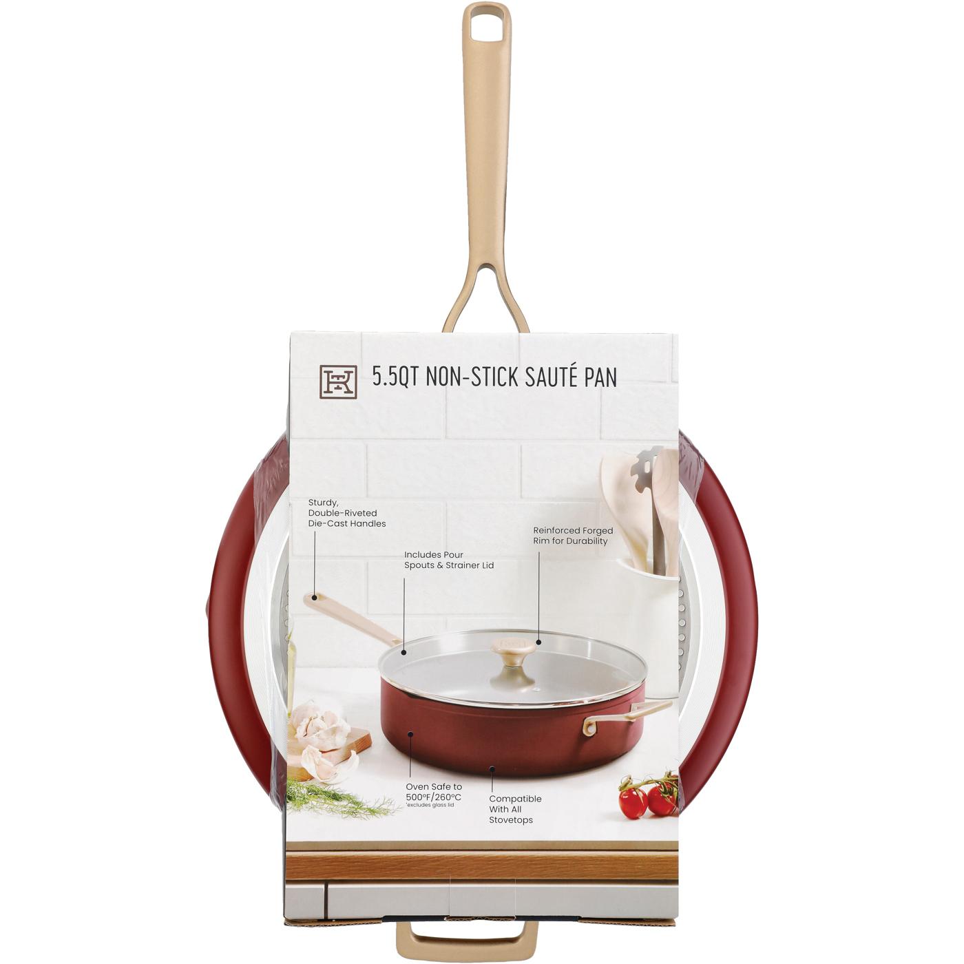 Kitchen & Table by H-E-B Non-Stick Sauté Pan with Strainer Lid - Bordeaux Red; image 2 of 7