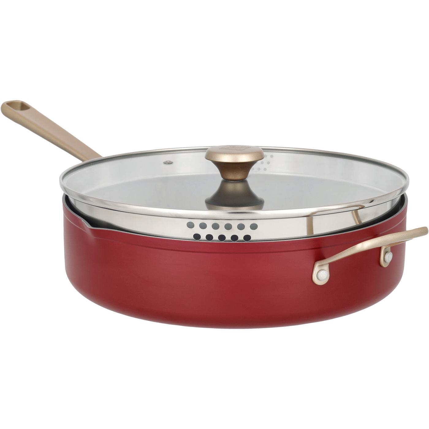 Kitchen & Table by H-E-B Non-Stick Sauté Pan with Strainer Lid - Bordeaux Red; image 3 of 7