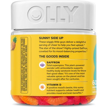 OLLY Hello Happy Mood Support 50 mcg Vitamin D & Saffron Gummy Worms - Tropical Zing