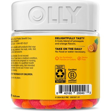 OLLY Hello Happy Mood Support 50 mcg Vitamin D & Saffron Gummy Worms - Tropical Zing