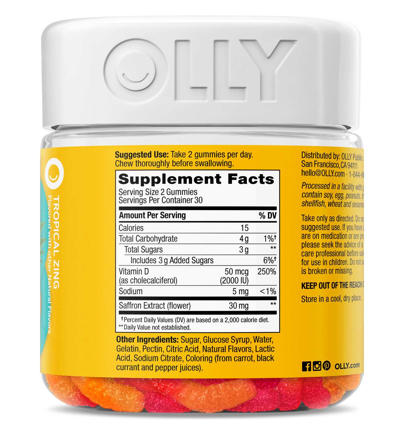 OLLY Hello Happy Mood Support 50 mcg Vitamin D & Saffron Gummy Worms - Tropical Zing; image 4 of 5