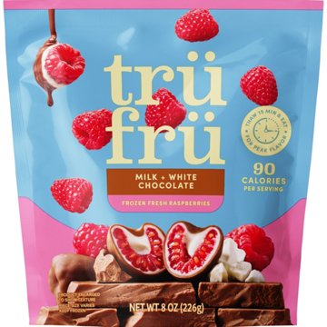 Tru Fru Frozen Raspberries - Milk + White Chocolate, 8 oz