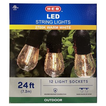 H-E-B LED Outdoor String Lights - Warm White, 24'