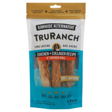 TruRanch Chicken + Collagen Recipe 9" Chicken Roll Dog Chew, 3 pk