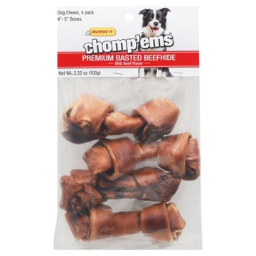 Ruffin' It Chomp'ems BBQ Beef Flavored Beefhide Dog Bones, 4 ct