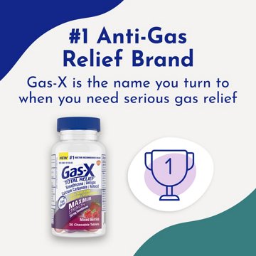 Gas-x Total Relief Chewable Tablets with Maximum Strength Gas Relief Simethicone 250 mg and Heartburn Relief Calcium Carbonate 750 mg, Mixed Berries