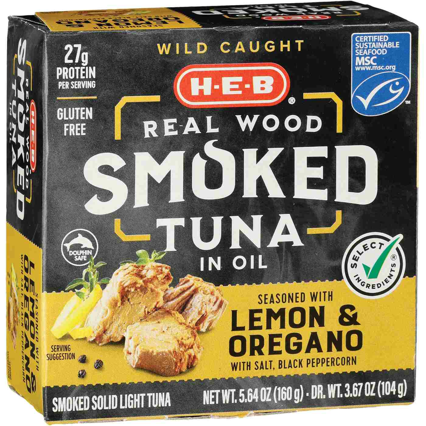 H-E-B Wild Caught Real Wood Smoked Light Tuna in Oil - Lemon & Oregano; image 1 of 2