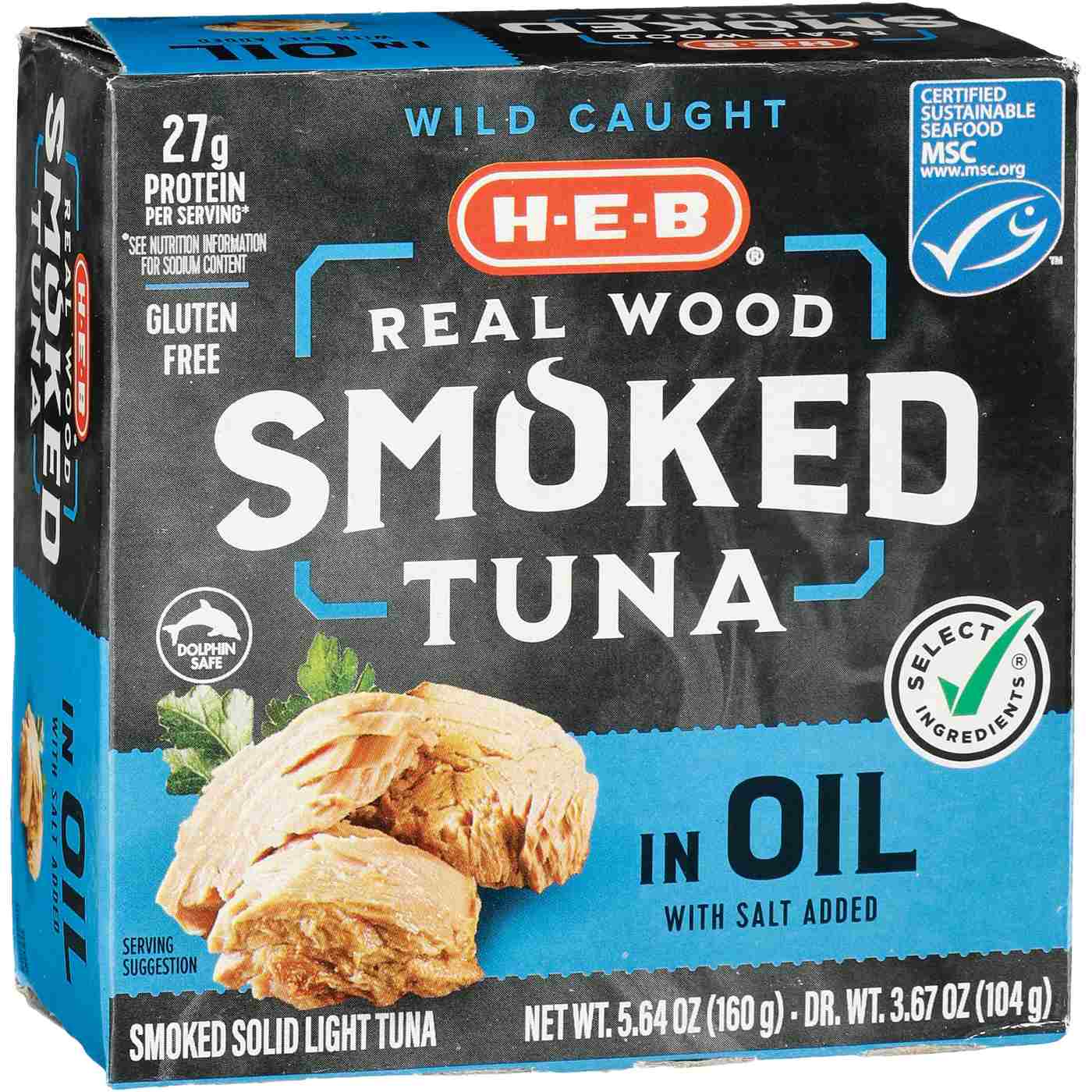 H-E-B Wild Caught Real Wood Smoked Light Tuna in Oil; image 1 of 2