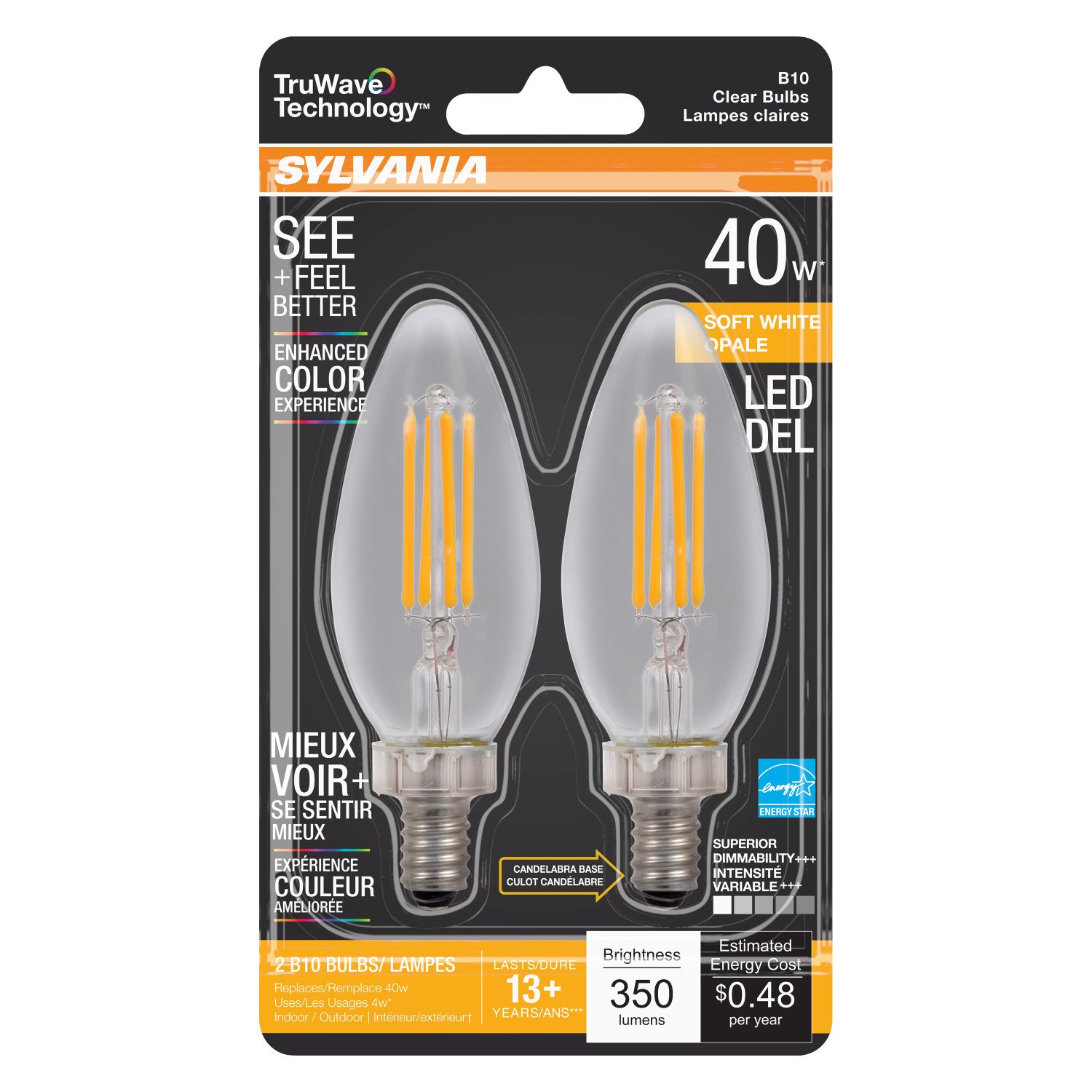 vægt Glamour margen Sylvania TruWave B10 40-Watt Soft White Clear LED Light Bulbs - Shop Light  Bulbs at H-E-B
