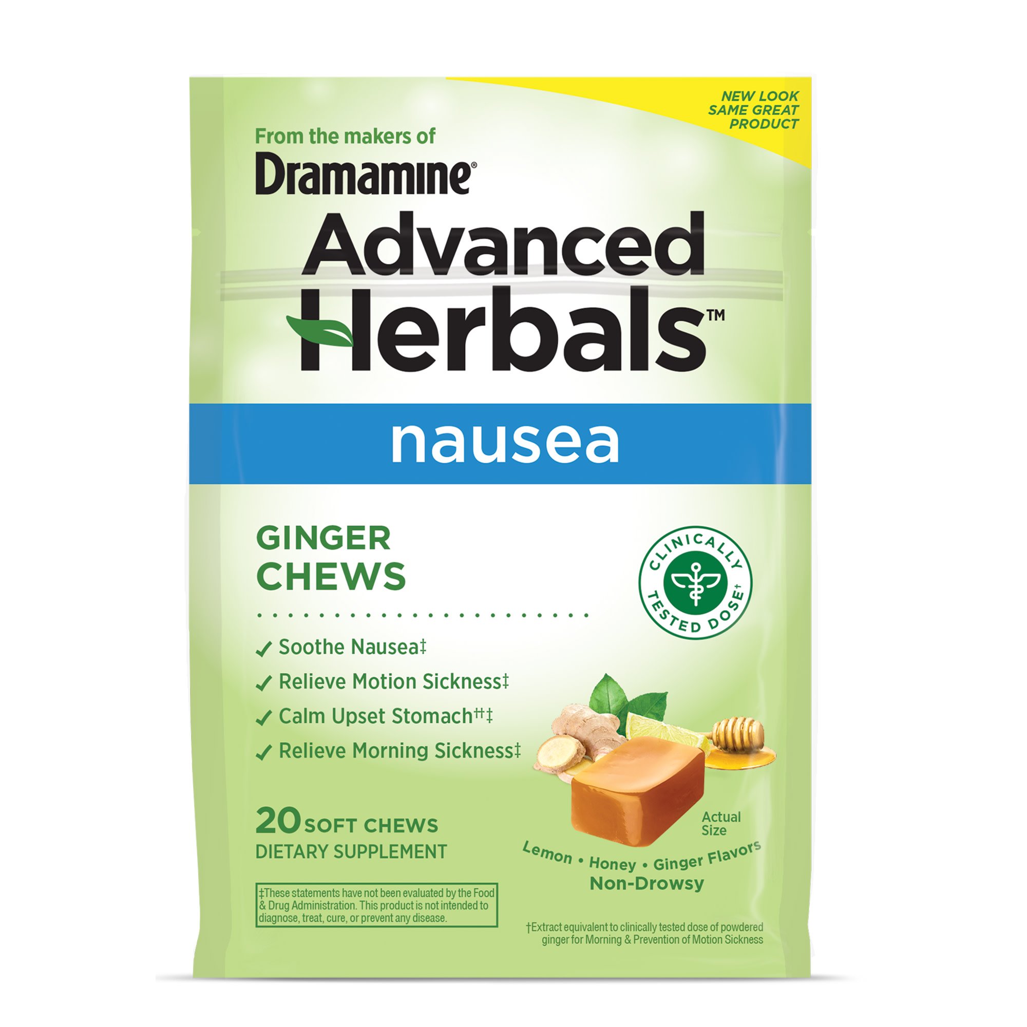 Dramamine Nausea Relief Ginger Soft Chews Lemon Honey Ginger Shop