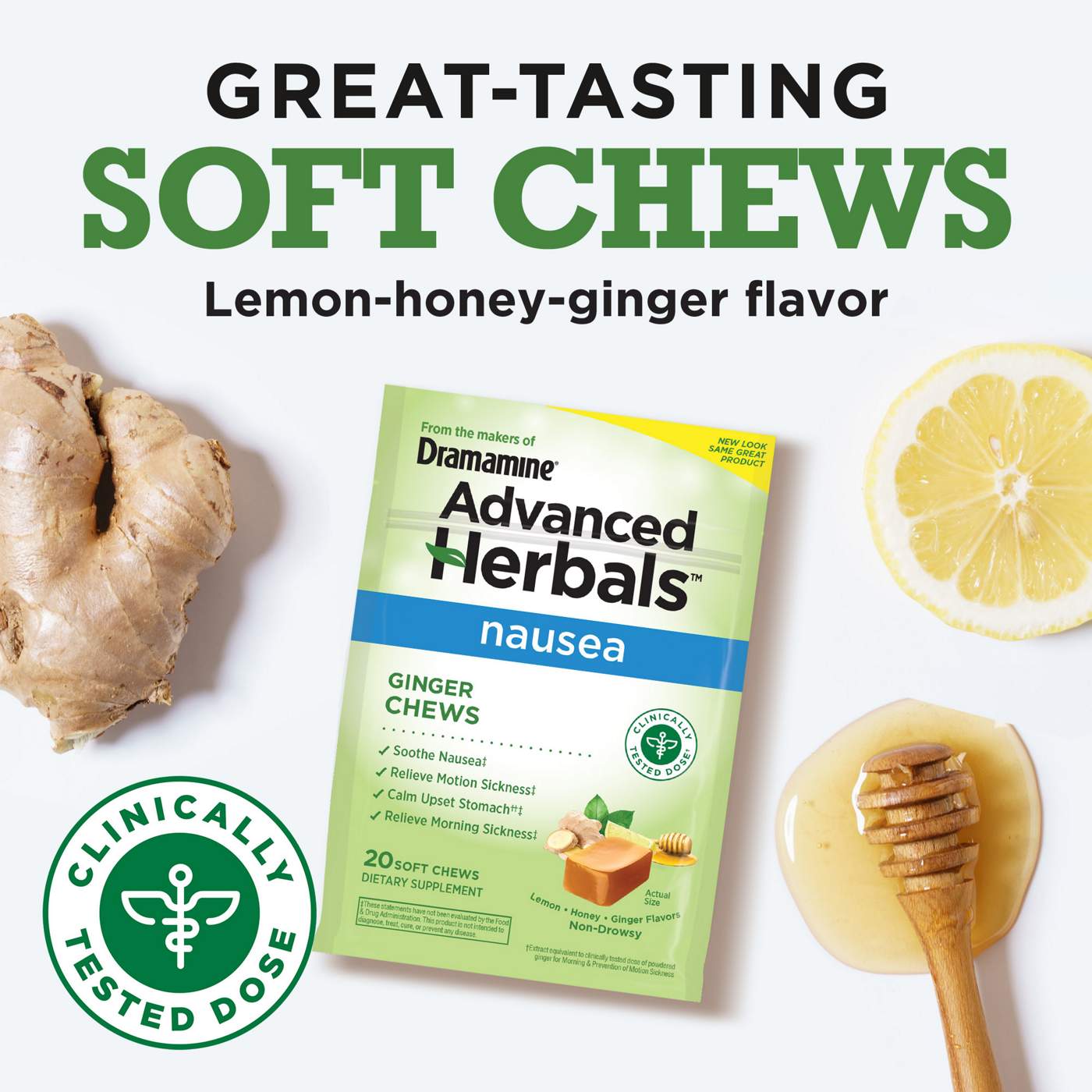 Dramamine Nausea Relief Ginger Soft Chews - Lemon Honey Ginger; image 3 of 5