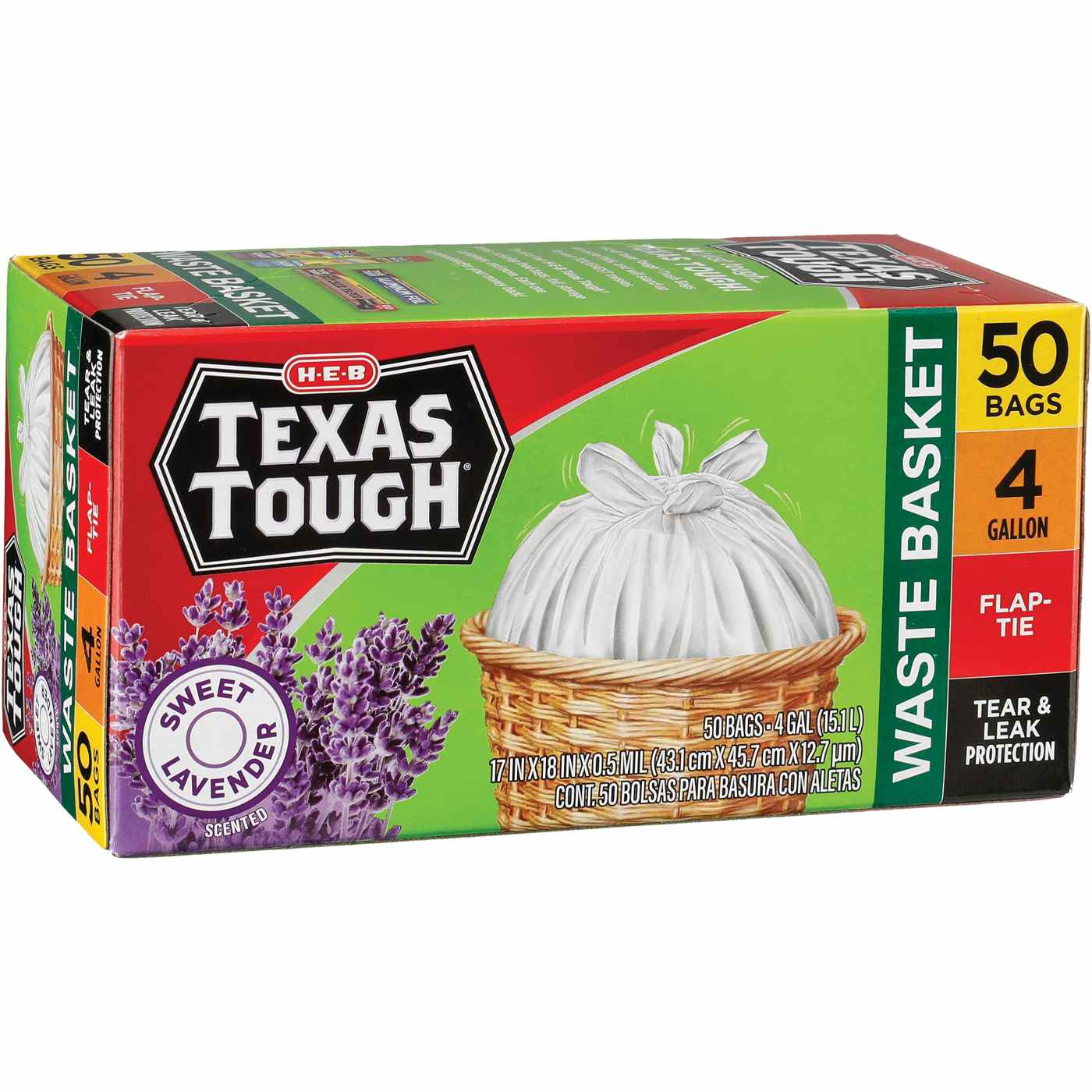 H-E-B Texas Tough Flap Tie Waste Basket Trash Bags, 4 Gallon