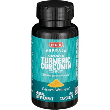 H-E-B Herbals Advanced Turmeric Curcumin Complex Capsules - 1,500 mg, 60 ct