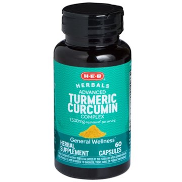 H-E-B Herbals Advanced Turmeric Curcumin Complex Capsules - 1,500 mg, 60 ct