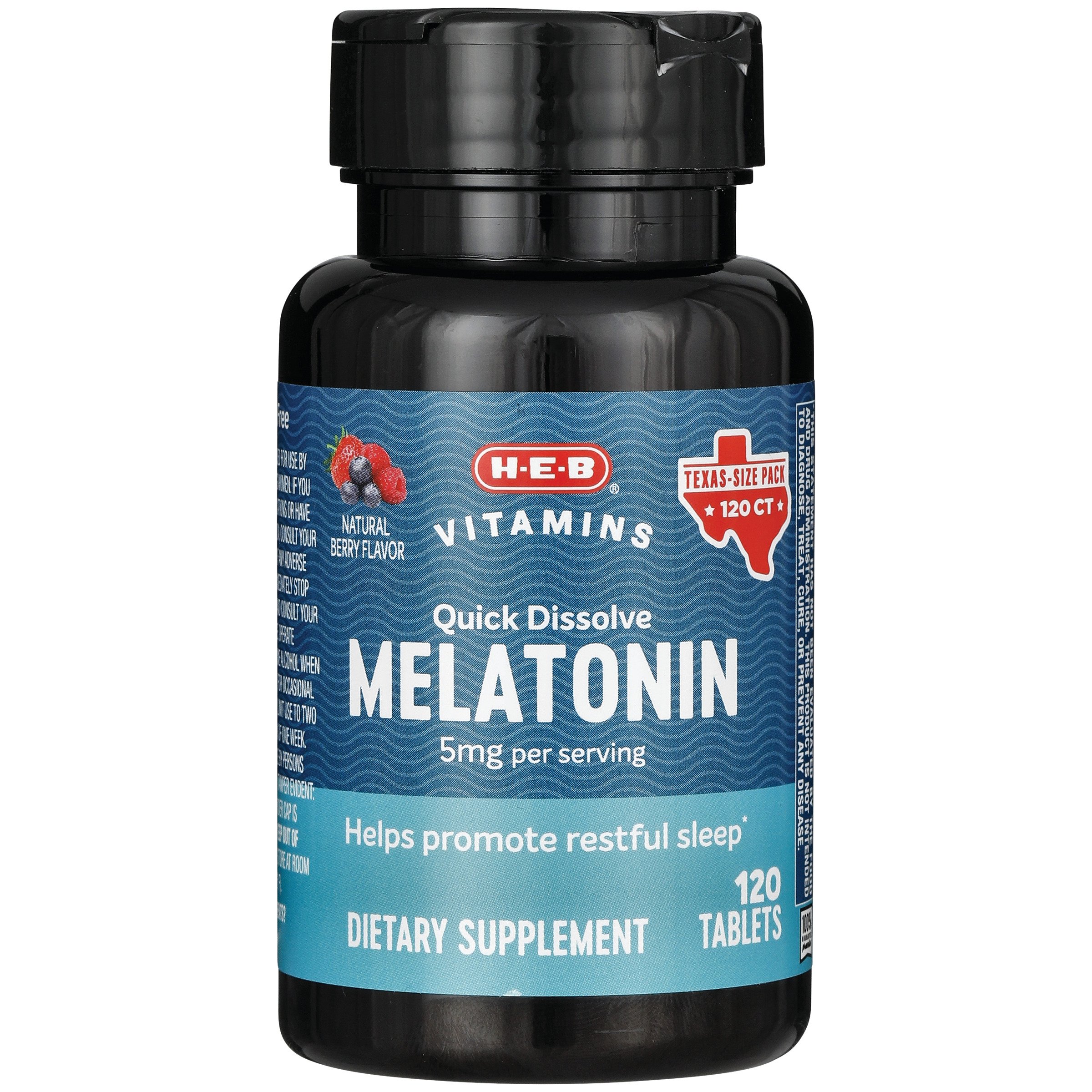 H-E-B Vitamins Melatonin 5 mg Quick Dissolve Tablets - Texas-Size Pack, 120 ct