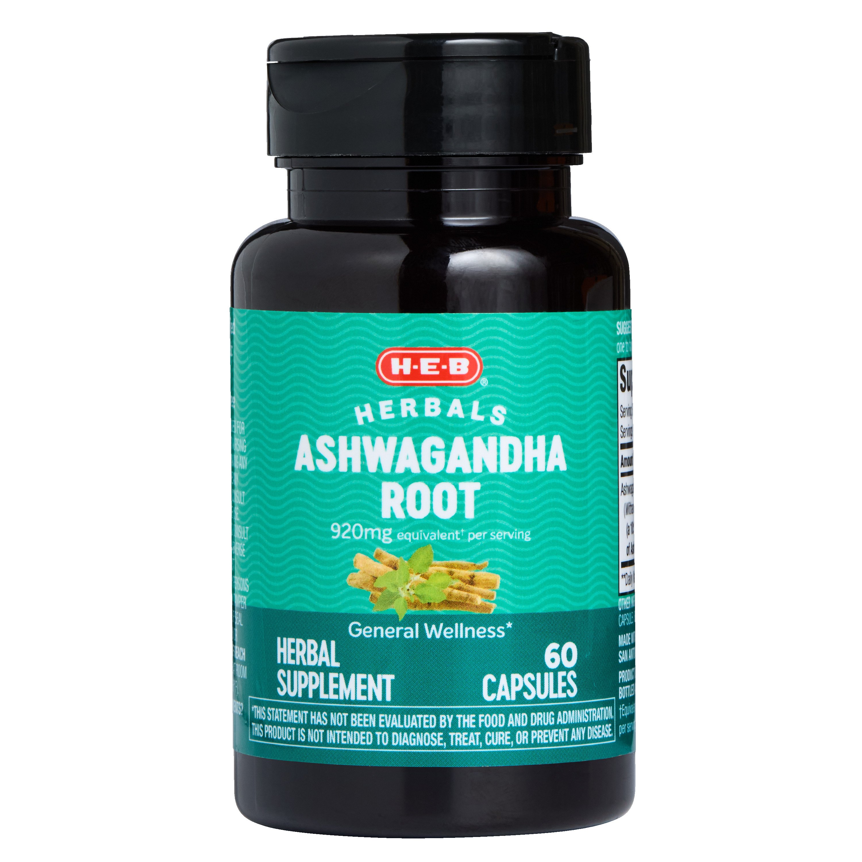 H-E-B Herbals Ashwagandha Root Capsules - 920 mg, 60 ct