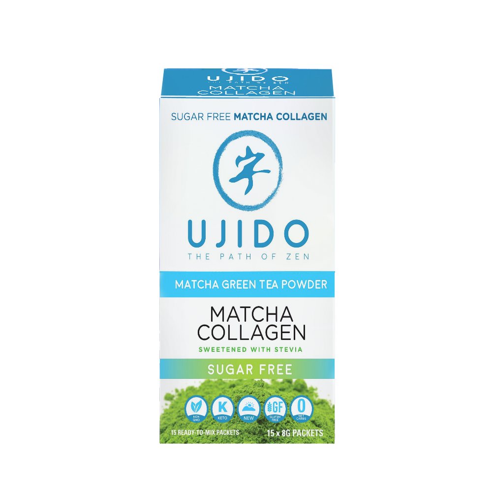 Ujido Matcha Collagen Green Tea Powder Sweetened with Stevia, 15 ct