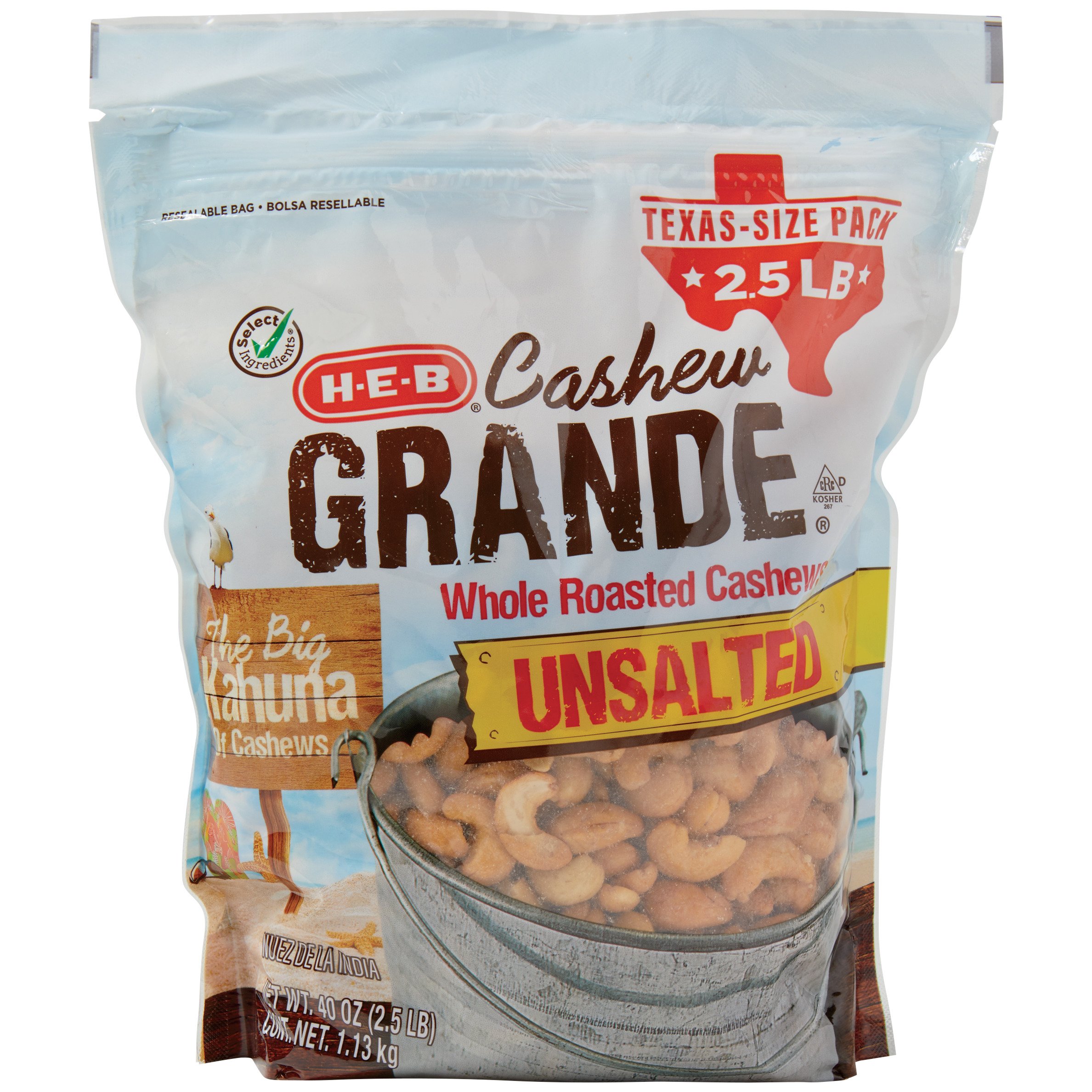 H-E-B Cashew Grande Unsalted Roasted Whole Cashews - Texas-Size Pack ...