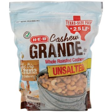 H-E-B Cashew Grande Unsalted Roasted Whole Cashews - Texas-Size Pack