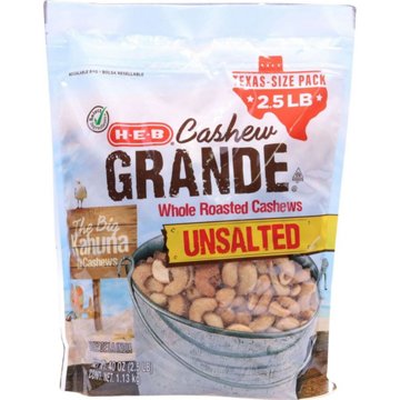 H-E-B Cashew Grande Unsalted Roasted Whole Cashews - Texas-Size Pack