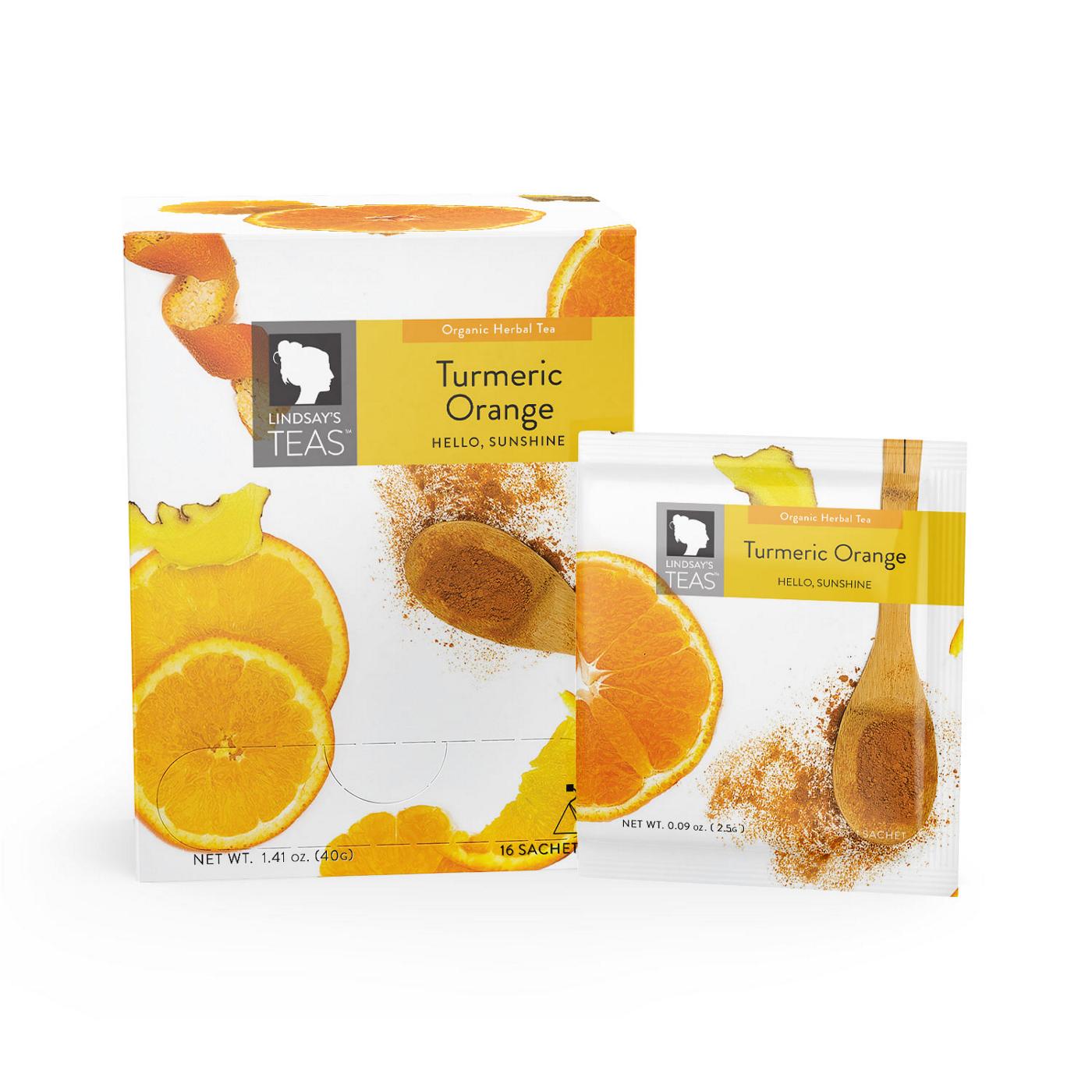 Lindsay's Teas Turmeric Orange Herbal Tea Pyramid Bags; image 2 of 2