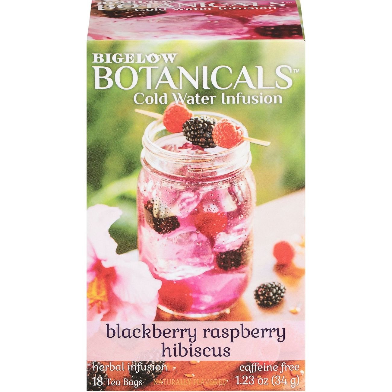 Bigelow Botanicals Cold Water Blackberry Raspberry Hibiscus Herbal Tea Bags, 18 ct