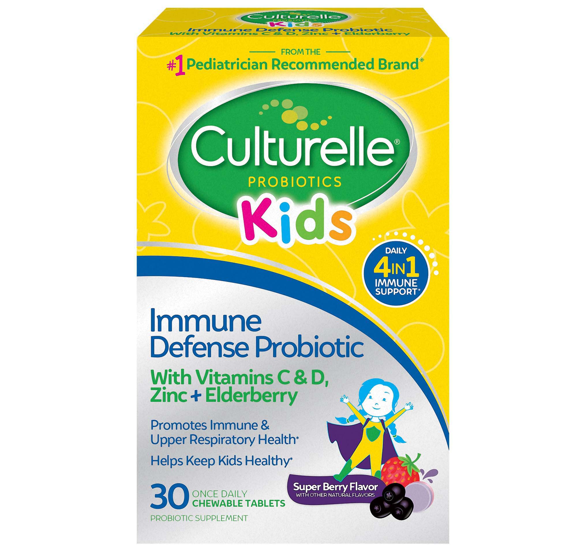 Culturelle Kids Immune Defense Probiotic Mixed Berry Chewable Tablets, 30 ct