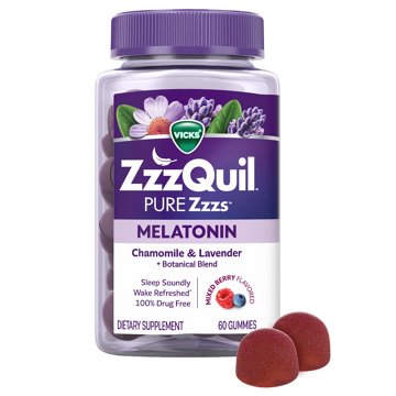 Vicks ZzzQuil PURE Zzzs Melatonin Gummies, Sleep Aid with Chamomile & Lavender, Wildberry Vanilla Flavor