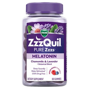 Vicks ZzzQuil PURE Zzzs Melatonin Gummies, Sleep Aid with Chamomile & Lavender, Wildberry Vanilla Flavor