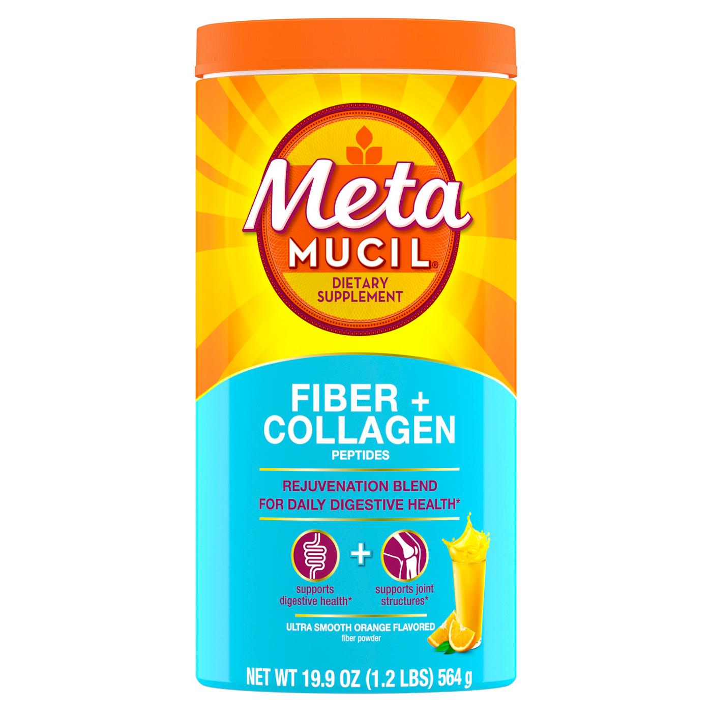 Metamucil 3-in-1 Psyllium Husk Fiber Supplement + Collagen, Plant-Based, Sugar-Free with Stevia, Daily Fiber Powder for Digestive Health, Orange Flavor; image 1 of 7