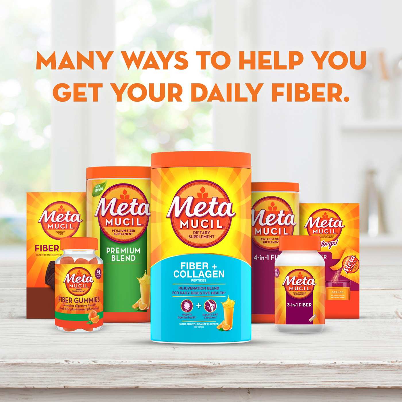 Metamucil 3-in-1 Psyllium Husk Fiber Supplement + Collagen, Plant-Based, Sugar-Free with Stevia, Daily Fiber Powder for Digestive Health, Orange Flavor; image 5 of 7