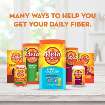 Metamucil 3-in-1 Psyllium Husk Fiber Supplement + Collagen, Plant-Based, Sugar-Free with Stevia, Daily Fiber Powder for Digestive Health, Orange Flavor