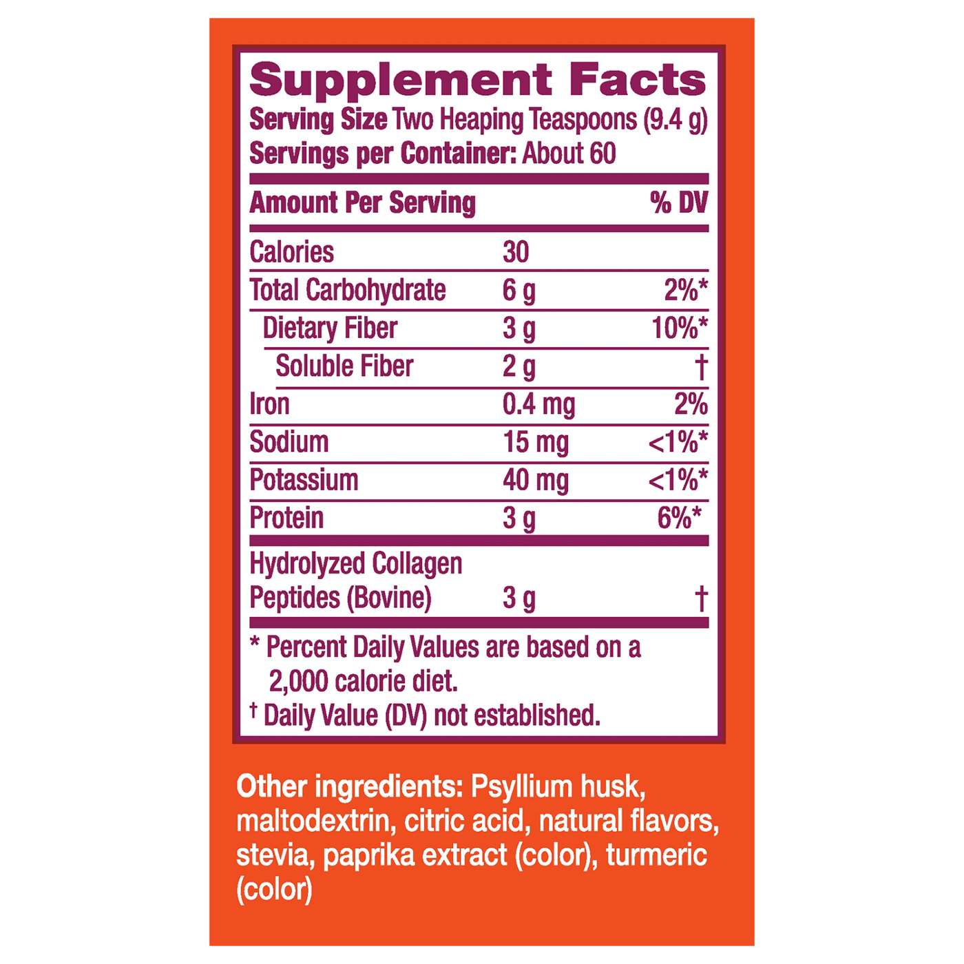 Metamucil 3-in-1 Psyllium Husk Fiber Supplement + Collagen, Plant-Based, Sugar-Free with Stevia, Daily Fiber Powder for Digestive Health, Orange Flavor; image 7 of 7