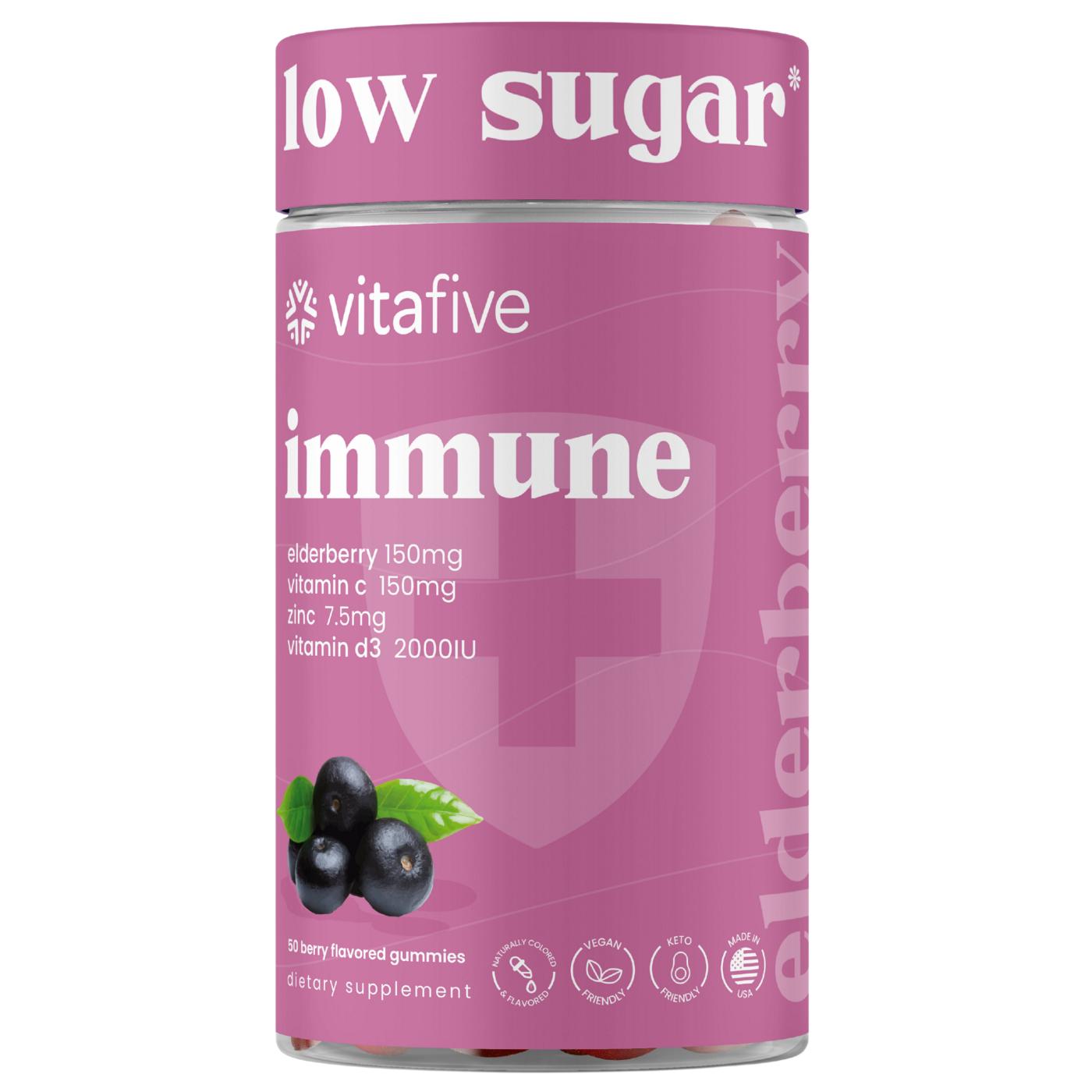 Vitafive Low Sugar Immune Elderberry Berry Gummies; image 1 of 2