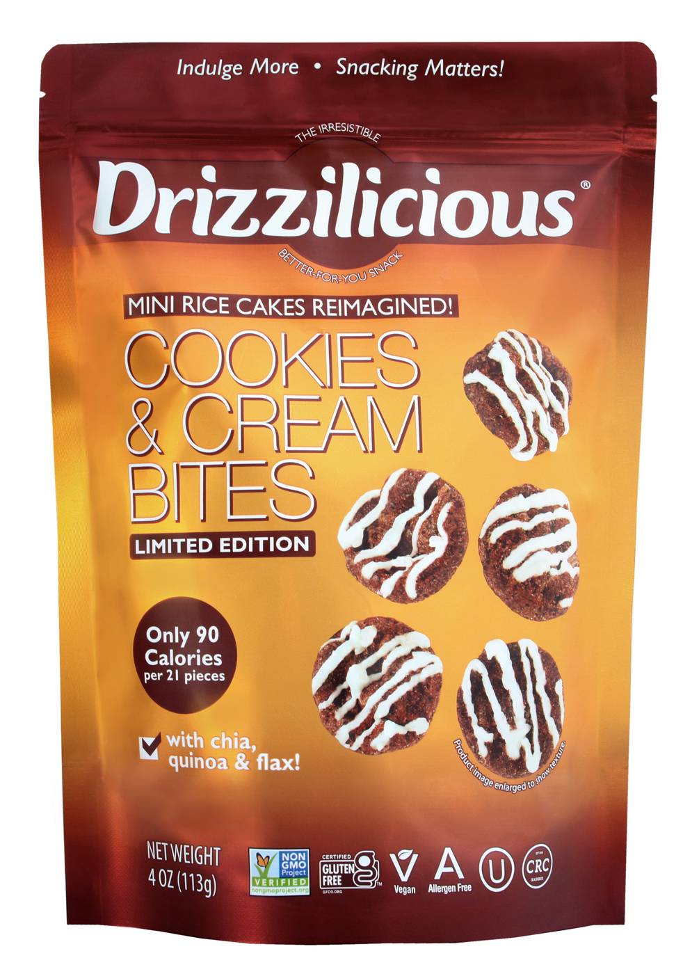 Drizzilicious Cookies and Cream Drizzled Mini Rice Cake Bites; image 1 of 2