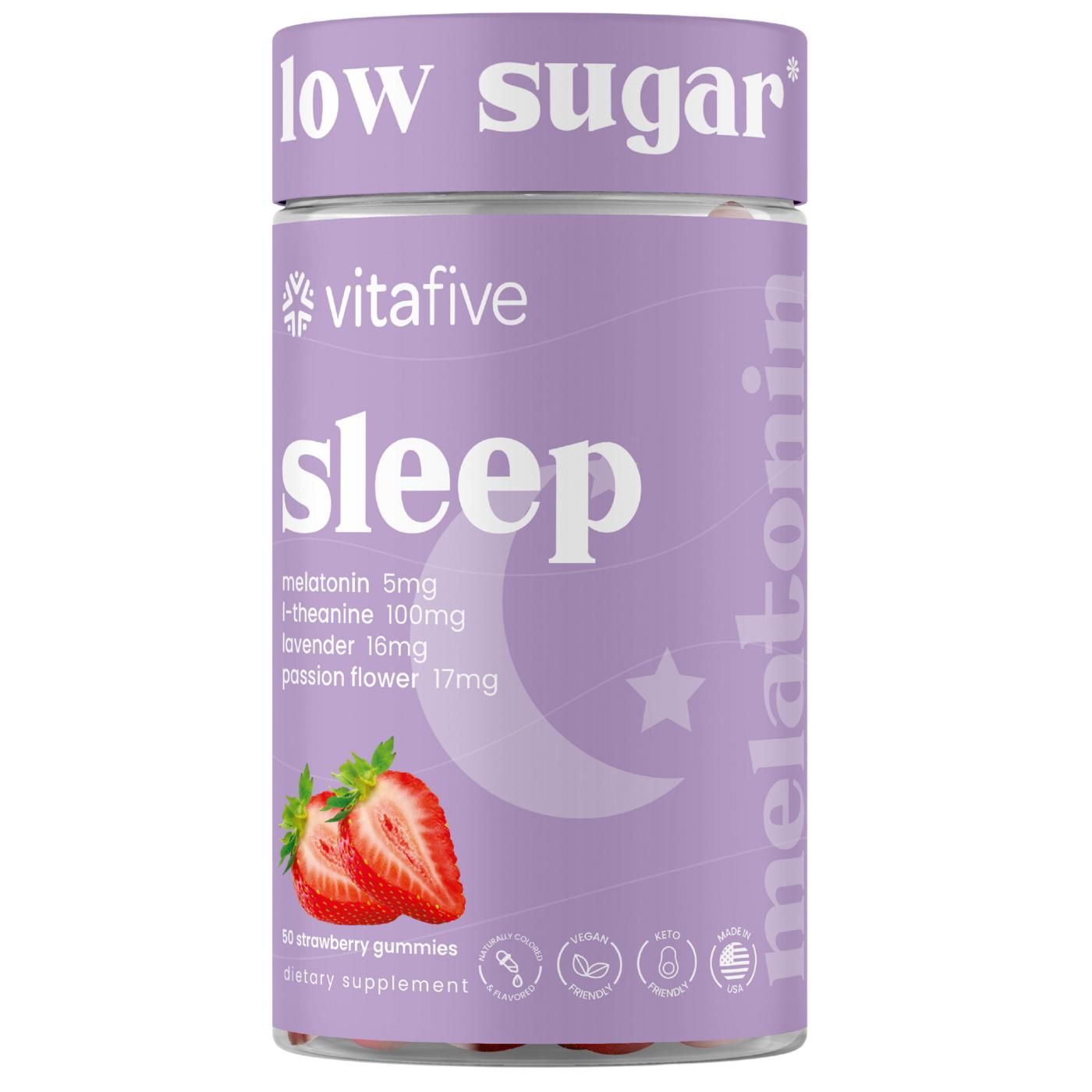 Vitafive Low Sugar Sleep Melatonin Strawberry Gummies; image 1 of 2