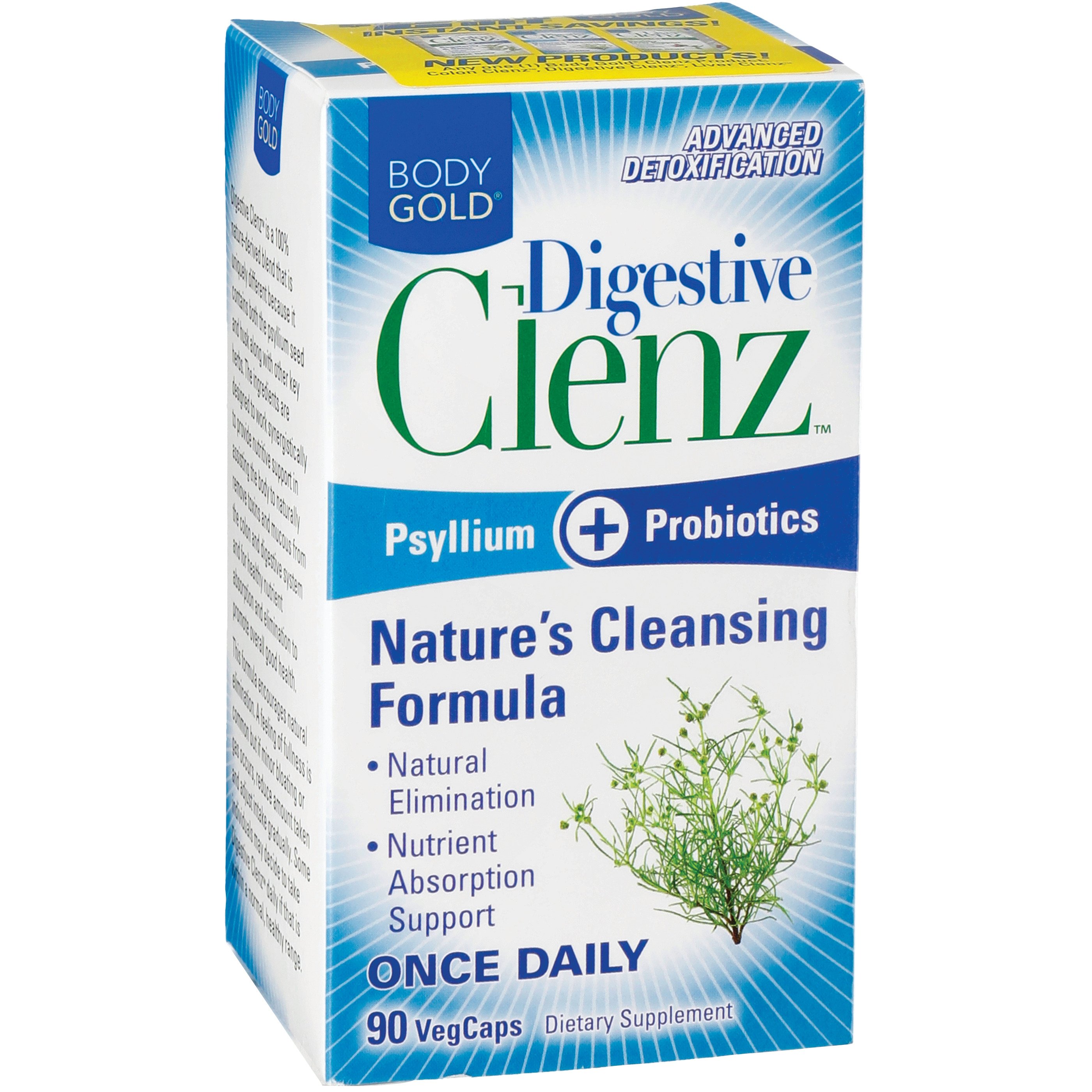 Body Gold Digestive Clenz Psyllium & Probiotics VegCaps, 90 ct