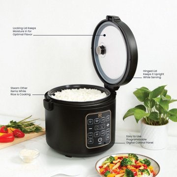 Kitchen & Table by H-E-B Digital Rice Cooker & Food Steamer - Classic Black, 5.3 qt