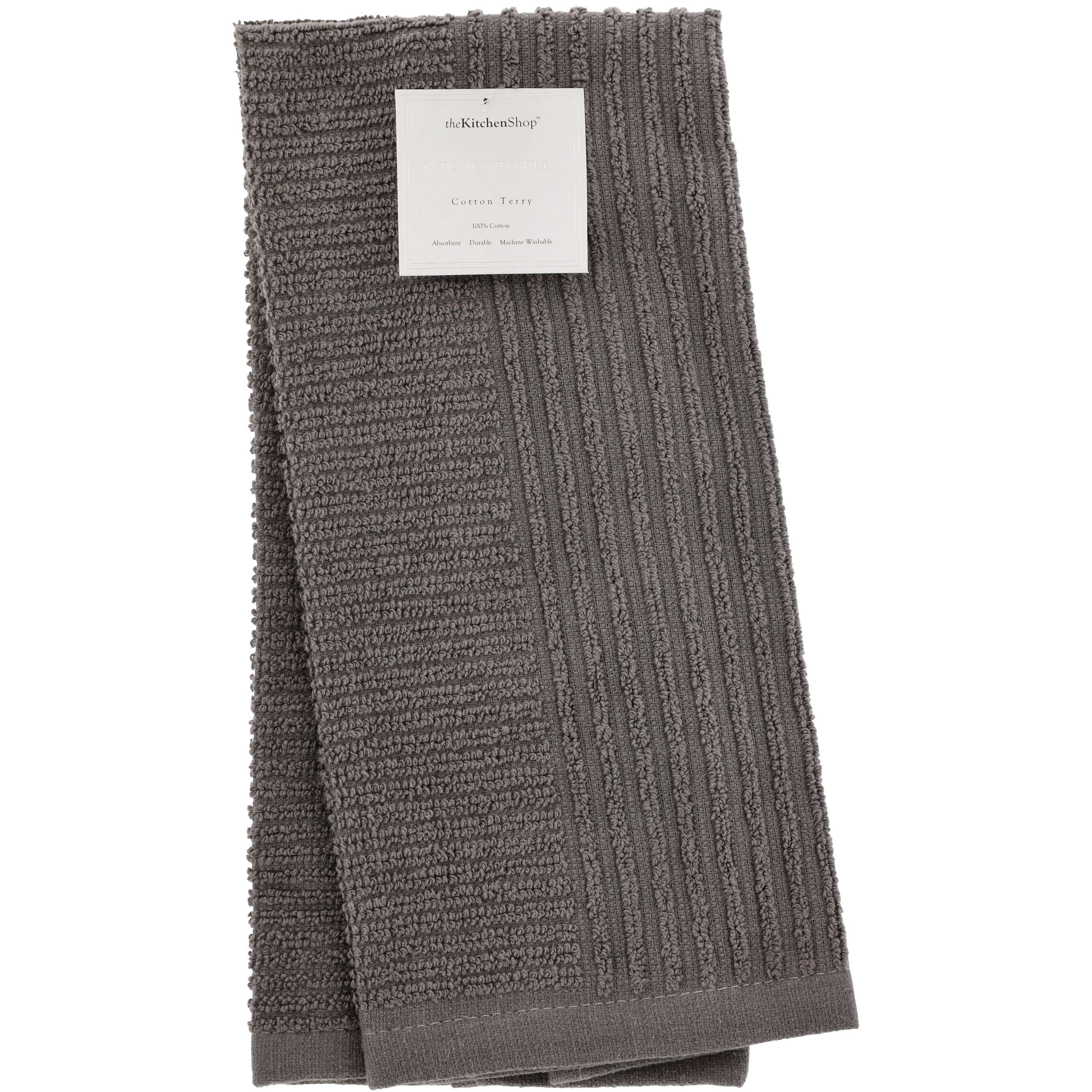 the Kitchen Shop Ribbed Cotton Terry Kitchen Towel Gray Shop