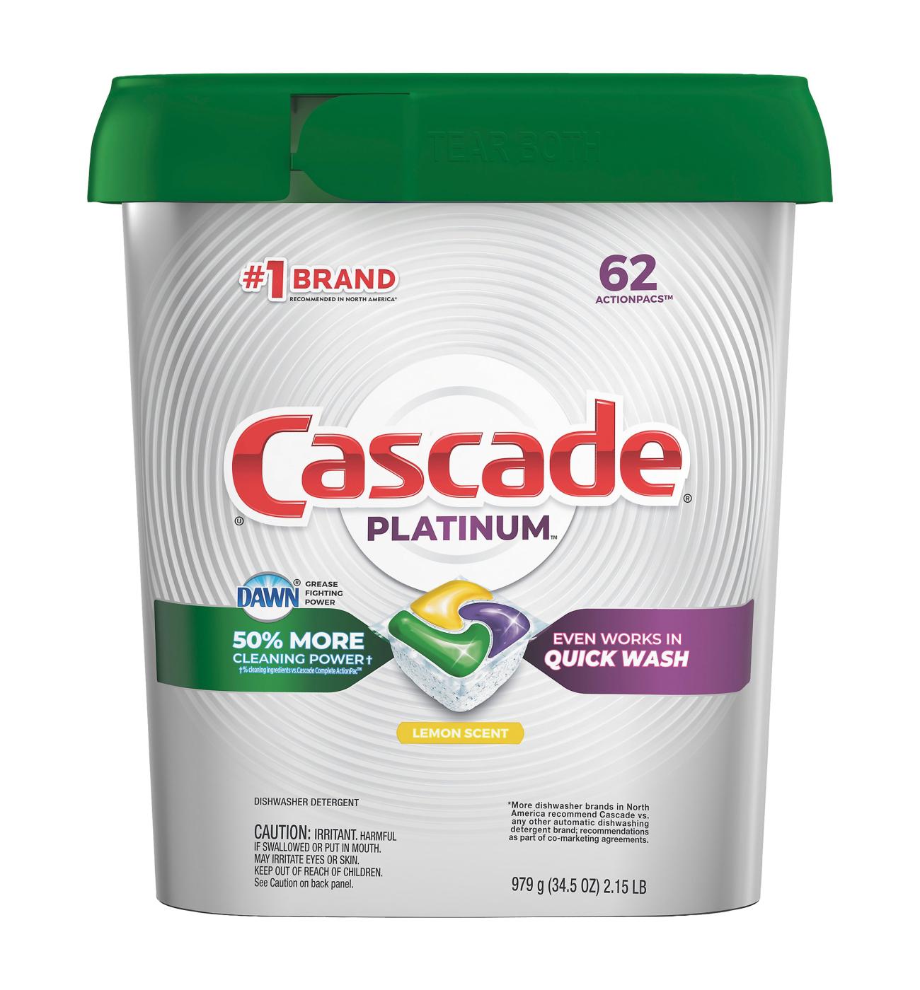 Cascade Platinum Lemon Scent Dishwasher Detergent ActionPacs; image 3 of 4