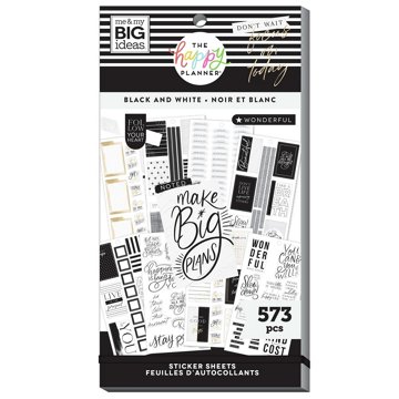 The Happy Planner Me & My Big Ideas Black and White Value Pack Stickers, 573 ct