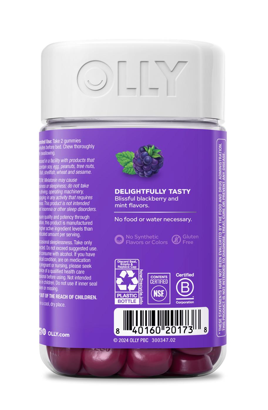 OLLY Sleep Gummy Supplement, 3mg Melatonin, L-Theanine, Chamomile, Blackberry Zen Flavor, 90 Ct; image 6 of 6